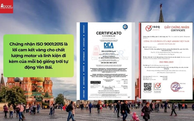 Chứng nhận ISO 9001:2015 là lời cam kết vàng cho chất lượng motor và linh kiện đi kèm của mỗi bộ giếng trời tự động Yên Bái.