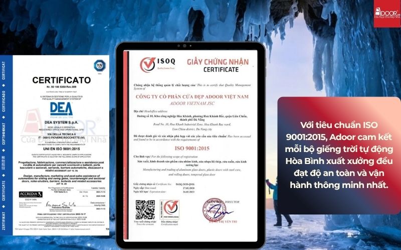 Với tiêu chuẩn ISO 9001:2015, Adoor cam kết mỗi bộ giếng trời tự động Hòa Bình xuất xưởng đều đạt độ an toàn và vận hành thông minh nhất.