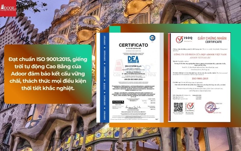Đạt chuẩn ISO 9001:2015, giếng trời tự động Cao Bằng của Adoor đảm bảo kết cấu vững chãi, thách thức mọi điều kiện thời tiết khắc nghiệt.