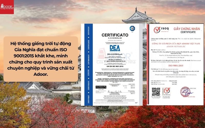 Hệ thống giếng trời tự động Gia Nghĩa đạt chuẩn ISO 9001:2015 khắt khe, minh chứng cho quy trình sản xuất chuyên nghiệp và vững chãi từ Adoor.