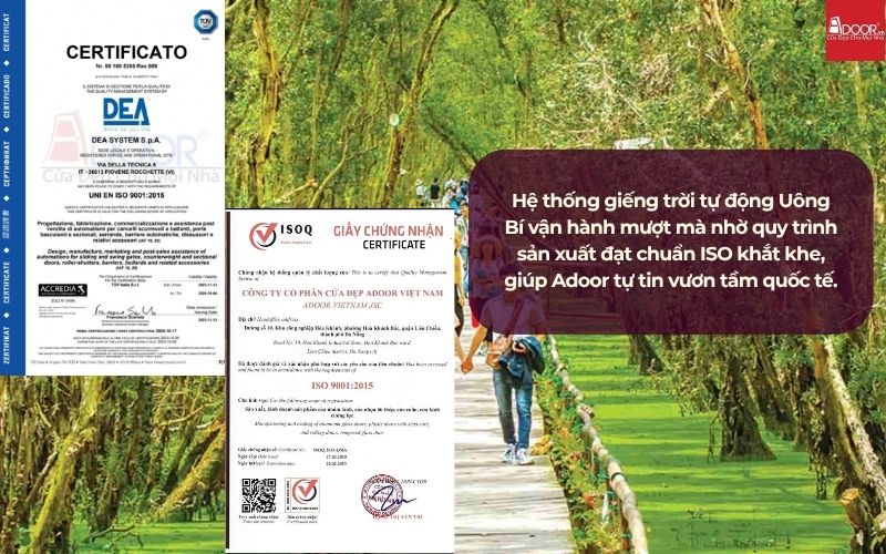 Hệ thống giếng trời tự động Uông Bí vận hành mượt mà nhờ quy trình sản xuất đạt chuẩn ISO khắt khe, giúp Adoor tự tin vươn tầm quốc tế.