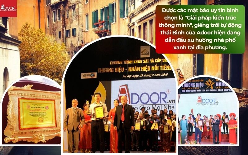 Được các mặt báo uy tín bình chọn là "Giải pháp kiến trúc thông minh", giếng trời tự động Thái Bình của Adoor hiện đang dẫn đầu xu hướng nhà phố xanh tại địa phương. Được các mặt báo uy tín bình chọn là "Giải pháp kiến trúc thông minh", giếng trời tự động Thái Bình của Adoor hiện đang dẫn đầu xu hướng nhà phố xanh tại địa phương.