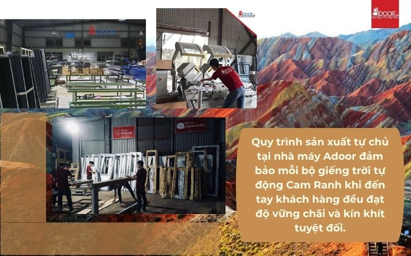 Quy trình sản xuất tự chủ tại nhà máy Adoor đảm bảo mỗi bộ giếng trời tự động Cam Ranh khi đến tay khách hàng đều đạt độ vững chãi và kín khít tuyệt đối.