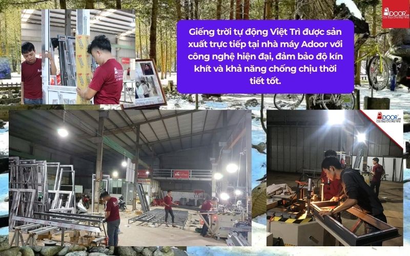Giếng trời tự động Việt Trì được sản xuất trực tiếp tại nhà máy Adoor với công nghệ hiện đại, đảm bảo độ kín khít và khả năng chống chịu thời tiết tốt.