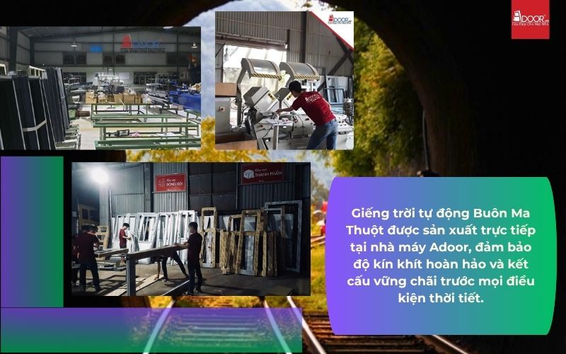 Giếng trời tự động Buôn Ma Thuột được sản xuất trực tiếp tại nhà máy Adoor, đảm bảo độ kín khít hoàn hảo và kết cấu vững chãi trước mọi điều kiện thời tiết.