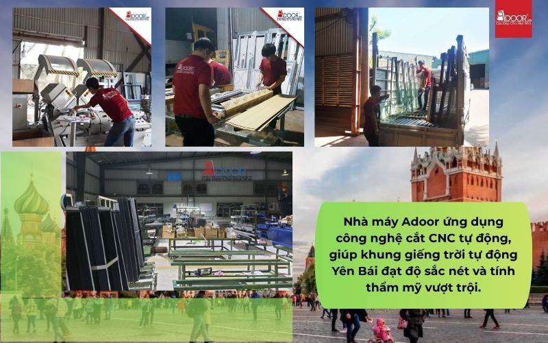 Nhà máy Adoor ứng dụng công nghệ cắt CNC tự động, giúp khung giếng trời tự động Yên Bái đạt độ sắc nét và tính thẩm mỹ vượt trội.