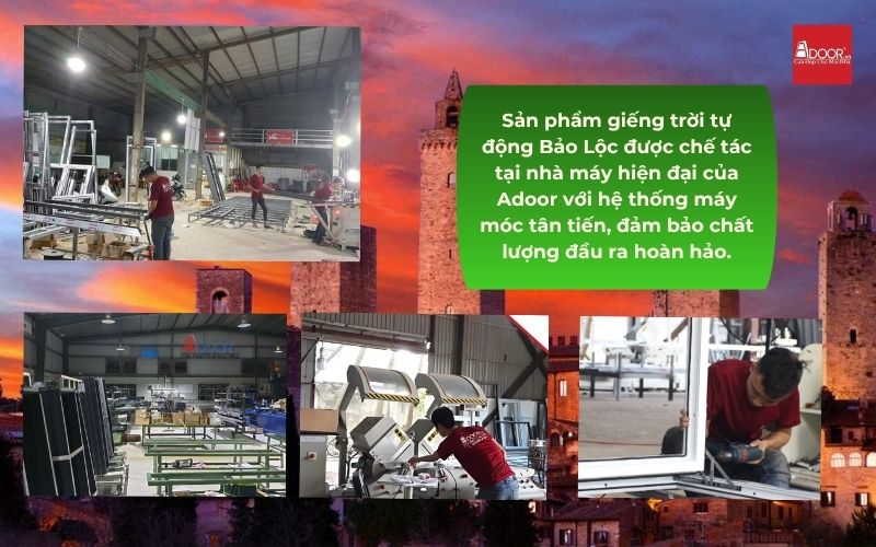 Sản phẩm giếng trời tự động Bảo Lộc được chế tác tại nhà máy hiện đại của Adoor với hệ thống máy móc tân tiến, đảm bảo chất lượng đầu ra hoàn hảo.