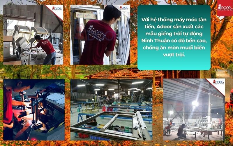Với hệ thống máy móc tân tiến, Adoor sản xuất các mẫu giếng trời tự động Ninh Thuận có độ bền cao, chống ăn mòn muối biển vượt trội.