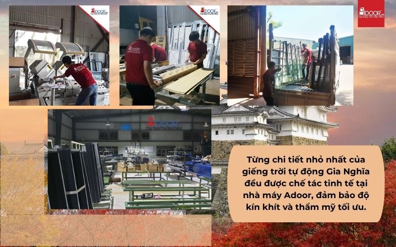 Từng chi tiết nhỏ nhất của giếng trời tự động Gia Nghĩa đều được chế tác tinh tế tại nhà máy Adoor, đảm bảo độ kín khít và thẩm mỹ tối ưu.