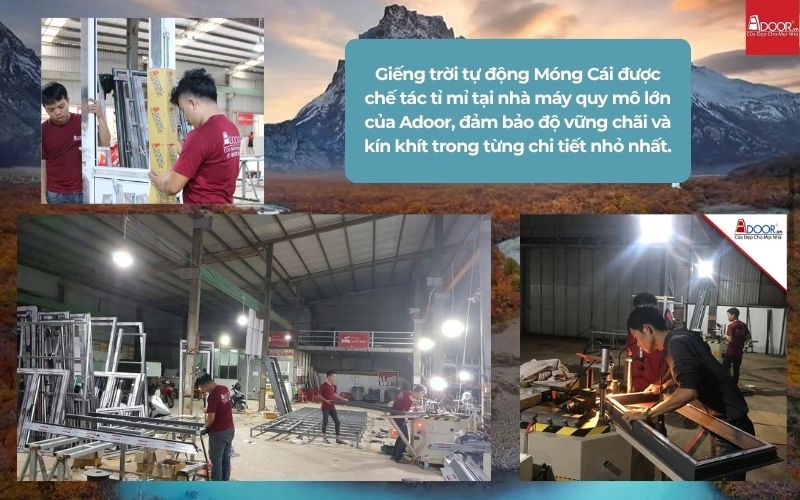 Giếng trời tự động Móng Cái được chế tác tỉ mỉ tại nhà máy quy mô lớn của Adoor, đảm bảo độ vững chãi và kín khít trong từng chi tiết nhỏ nhất.