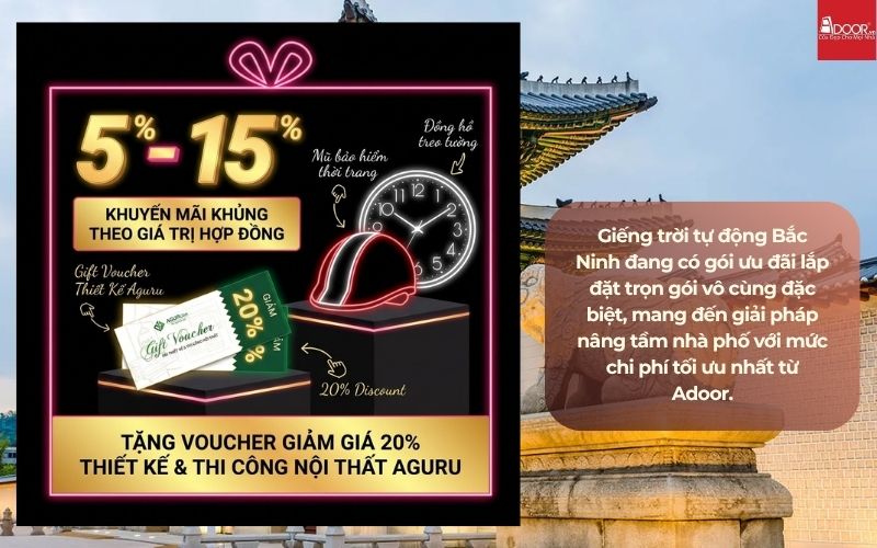 Giếng trời tự động Bắc Ninh đang có gói ưu đãi lắp đặt trọn gói vô cùng đặc biệt, mang đến giải pháp nâng tầm nhà phố với mức chi phí tối ưu nhất từ Adoor.