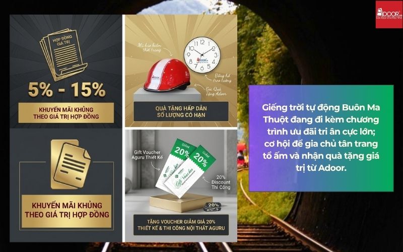 Giếng trời tự động Buôn Ma Thuột đang đi kèm chương trình ưu đãi tri ân cực lớn; cơ hội để gia chủ tân trang tổ ấm và nhận quà tặng giá trị từ Adoor.