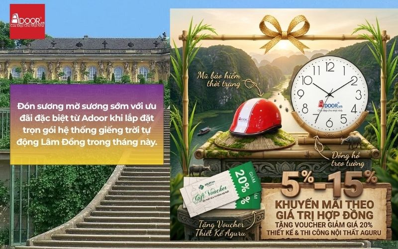 Đón sương mờ sương sớm với ưu đãi đặc biệt từ Adoor khi lắp đặt trọn gói hệ thống giếng trời tự động Lâm Đồng trong tháng này.