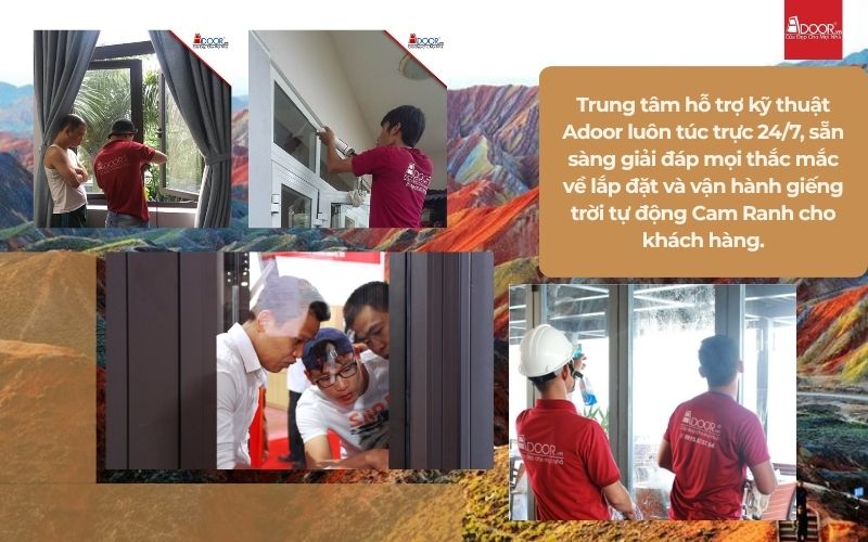 Trung tâm hỗ trợ kỹ thuật Adoor luôn túc trực 24/7, sẵn sàng giải đáp mọi thắc mắc về lắp đặt và vận hành giếng trời tự động Cam Ranh cho khách hàng.