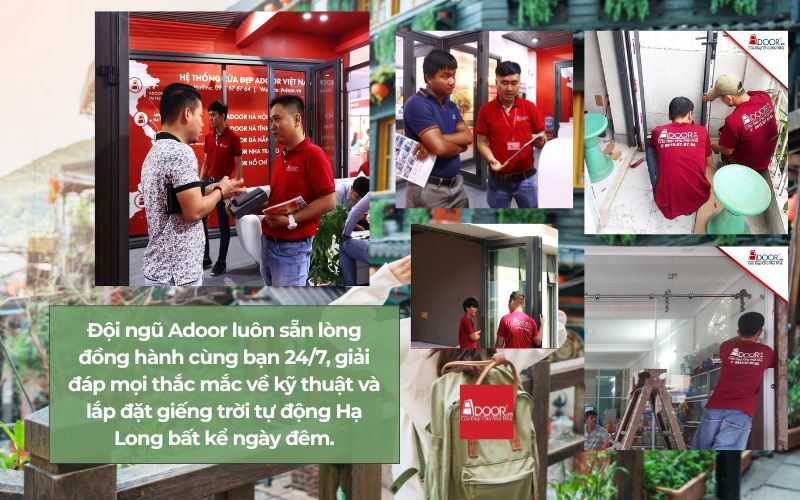 Đội ngũ Adoor luôn sẵn lòng đồng hành cùng bạn 24/7, giải đáp mọi thắc mắc về kỹ thuật và lắp đặt giếng trời tự động Hạ Long bất kể ngày đêm.