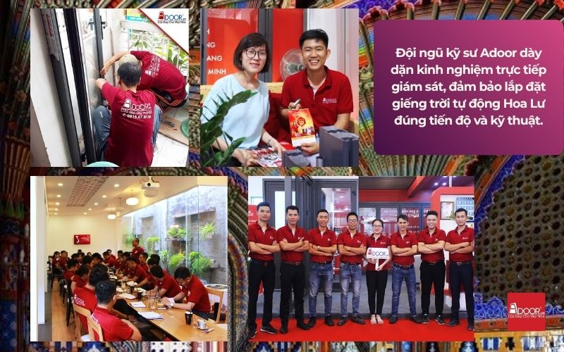 Đội ngũ kỹ sư Adoor dày dặn kinh nghiệm trực tiếp giám sát, đảm bảo lắp đặt giếng trời tự động Hoa Lư đúng tiến độ và kỹ thuật.