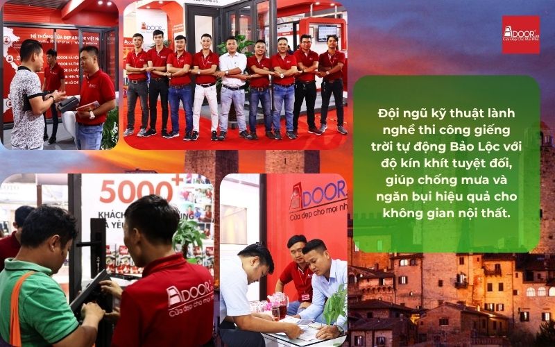 Đội ngũ kỹ thuật lành nghề thi công giếng trời tự động Bảo Lộc với độ kín khít tuyệt đối, giúp chống mưa và ngăn bụi hiệu quả cho không gian nội thất.