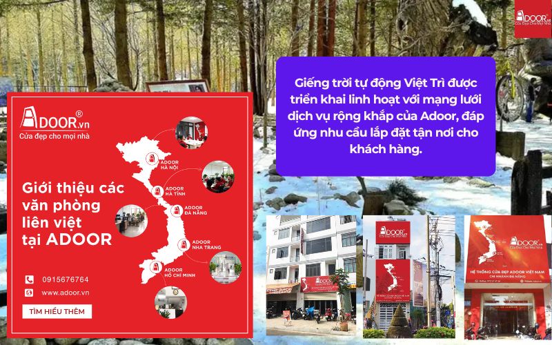 Giếng trời tự động Việt Trì được triển khai linh hoạt với mạng lưới dịch vụ rộng khắp của Adoor, đáp ứng nhu cầu lắp đặt tận nơi cho khách hàng.