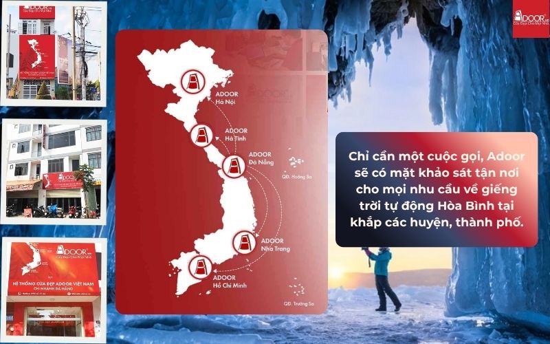 Chỉ cần một cuộc gọi, Adoor sẽ có mặt khảo sát tận nơi cho mọi nhu cầu về giếng trời tự động Hòa Bình tại khắp các huyện, thành phố.