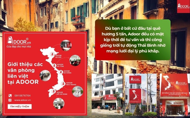 Dù bạn ở bất cứ đâu tại quê hương 5 tấn, Adoor đều có mặt kịp thời để tư vấn và thi công giếng trời tự động Thái Bình nhờ mạng lưới đại lý phủ khắp. Dù bạn ở bất cứ đâu tại quê hương 5 tấn, Adoor đều có mặt kịp thời để tư vấn và thi công giếng trời tự động Thái Bình nhờ mạng lưới đại lý phủ khắp.