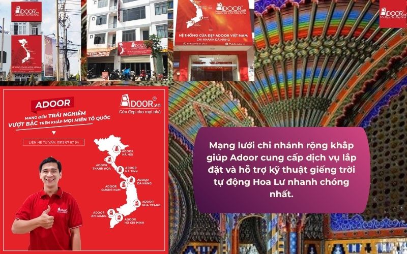 Mạng lưới chi nhánh rộng khắp giúp Adoor cung cấp dịch vụ lắp đặt và hỗ trợ kỹ thuật giếng trời tự động Hoa Lư nhanh chóng nhất.