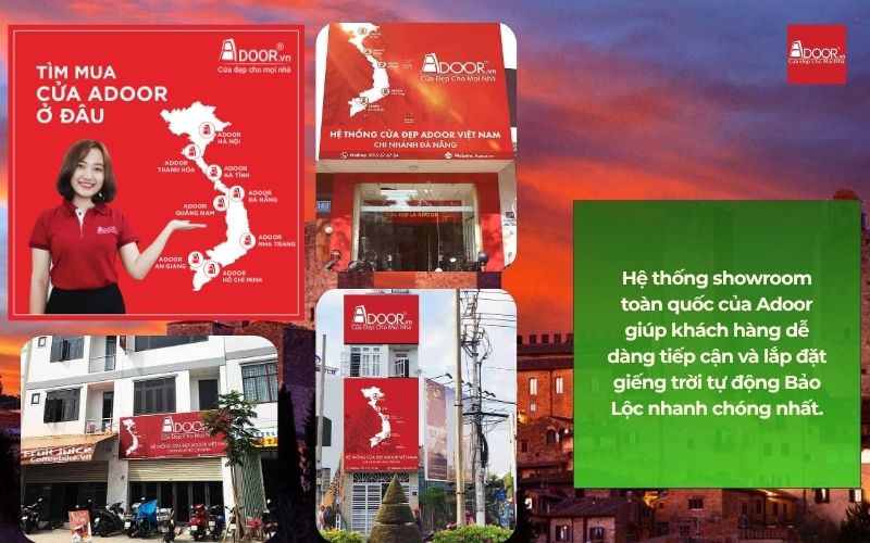 Hệ thống showroom toàn quốc của Adoor giúp khách hàng dễ dàng tiếp cận và lắp đặt giếng trời tự động Bảo Lộc nhanh chóng nhất.