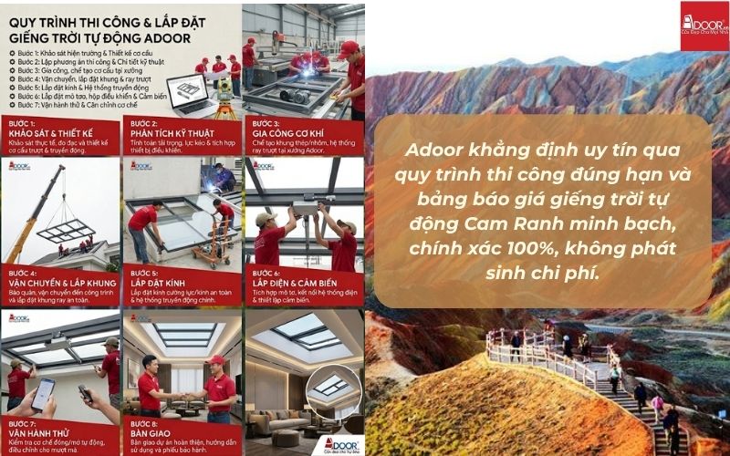 Adoor khẳng định uy tín qua quy trình thi công đúng hạn và bảng báo giá giếng trời tự động Cam Ranh minh bạch, chính xác 100%, không phát sinh chi phí.