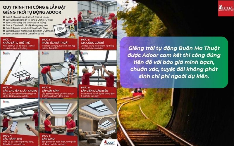 Giếng trời tự động Buôn Ma Thuột được Adoor cam kết thi công đúng tiến độ với báo giá minh bạch, chuẩn xác, tuyệt đối không phát sinh chi phí ngoài dự kiến.