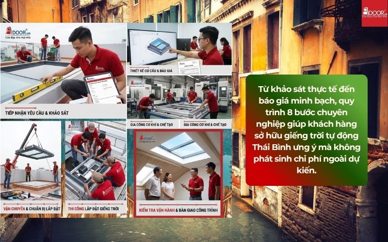 Từ khảo sát thực tế đến báo giá minh bạch, quy trình 8 bước chuyên nghiệp giúp khách hàng sở hữu giếng trời tự động Thái Bình ưng ý mà không phát sinh chi phí ngoài dự kiến. Từ khảo sát thực tế đến báo giá minh bạch, quy trình 8 bước chuyên nghiệp giúp khách hàng sở hữu giếng trời tự động Thái Bình ưng ý mà không phát sinh chi phí ngoài dự kiến.