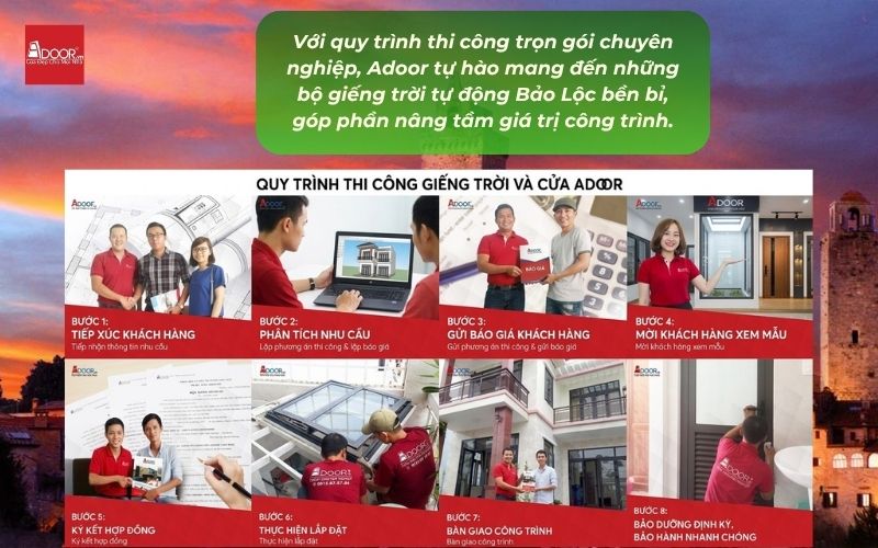 Với quy trình thi công trọn gói chuyên nghiệp, Adoor tự hào mang đến những bộ giếng trời tự động Bảo Lộc bền bỉ, góp phần nâng tầm giá trị công trình.