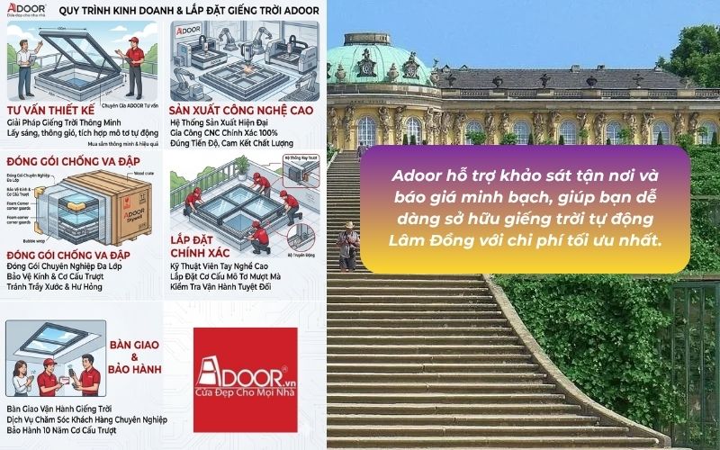 Adoor hỗ trợ khảo sát tận nơi và báo giá minh bạch, giúp bạn dễ dàng sở hữu giếng trời tự động Lâm Đồng với chi phí tối ưu nhất.