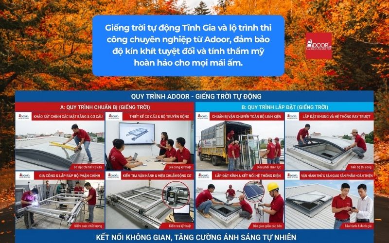 Giếng trời tự động Tĩnh Gia và lộ trình thi công chuyên nghiệp từ Adoor, đảm bảo độ kín khít tuyệt đối và tính thẩm mỹ hoàn hảo cho mọi mái ấm.