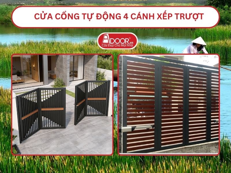 Cửa cổng tự động 4 cánh xếp trượt adoor tại Bạc Liêu