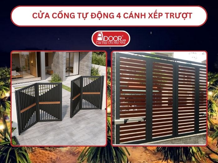 Cửa cổng tự động 4 cánh xếp trượt adoor tại Bình Thuận