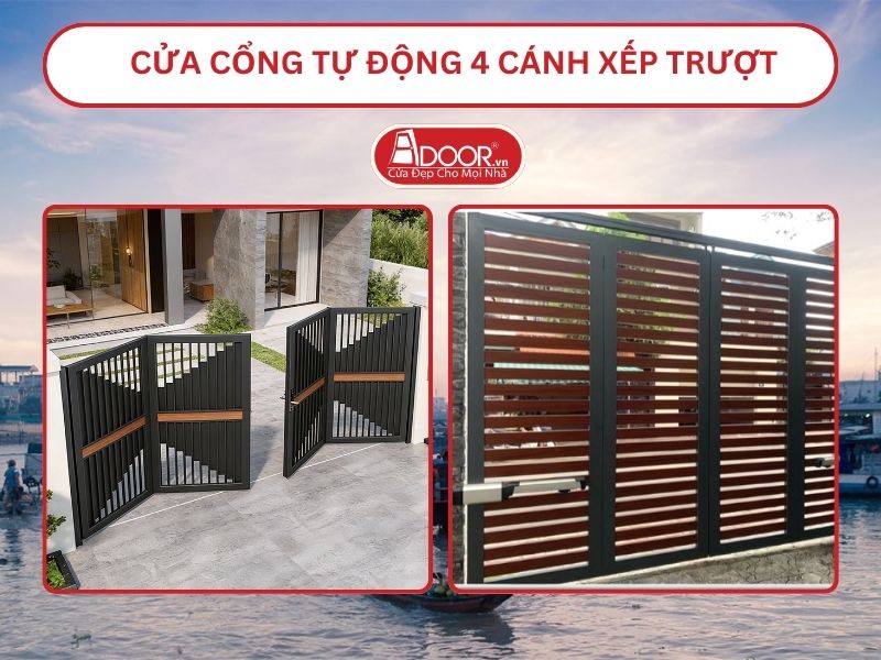 Cửa cổng tự động 4 cánh xếp trượt adoor tại Cần Thơ