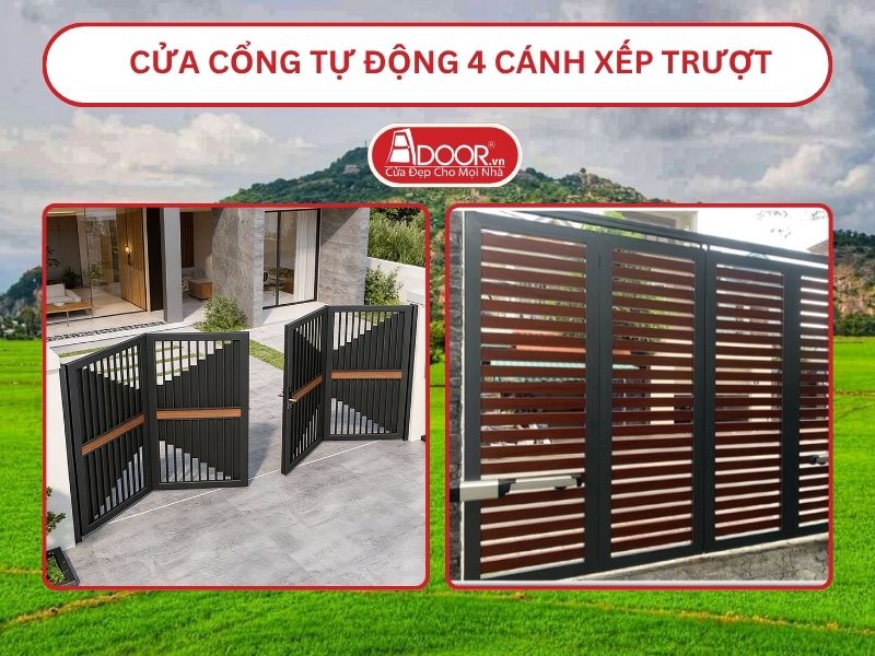 Cửa cổng tự động 4 cánh xếp trượt adoor tại Châu Đốc