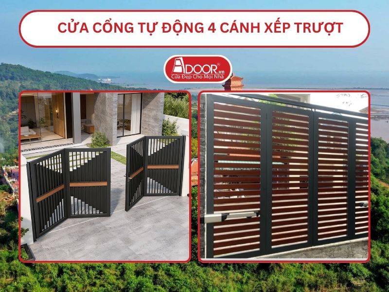 Cửa cổng tự động 4 cánh xếp trượt adoor tại Hải Phòng