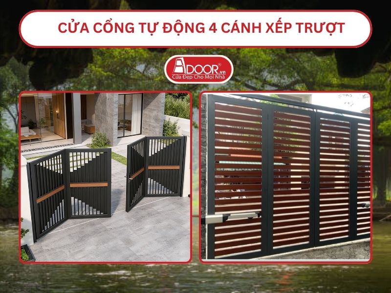 Cửa cổng tự động 4 cánh xếp trượt adoor tại Hoa Lư