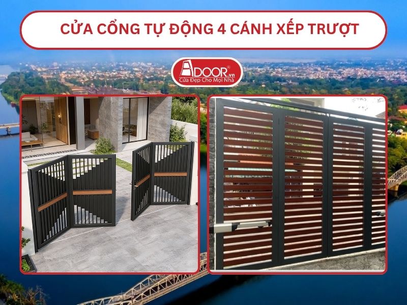 Cửa cổng tự động 4 cánh xếp trượt adoor tại Huế