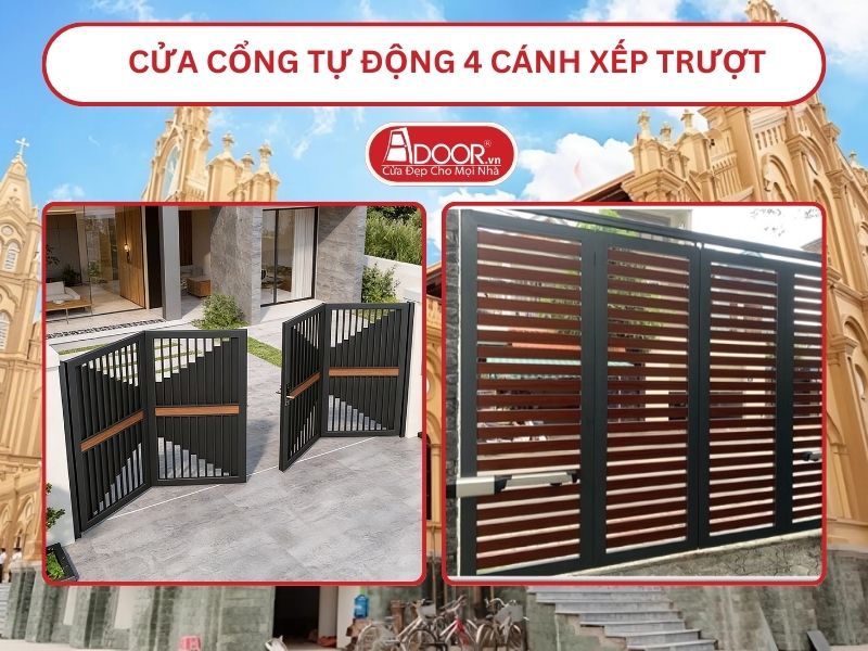 Cửa cổng tự động 4 cánh xếp trượt adoor tại Nam Định