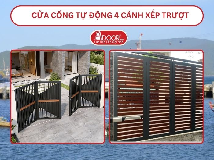 Cửa cổng tự động 4 cánh xếp trượt adoor tại Nha Trang