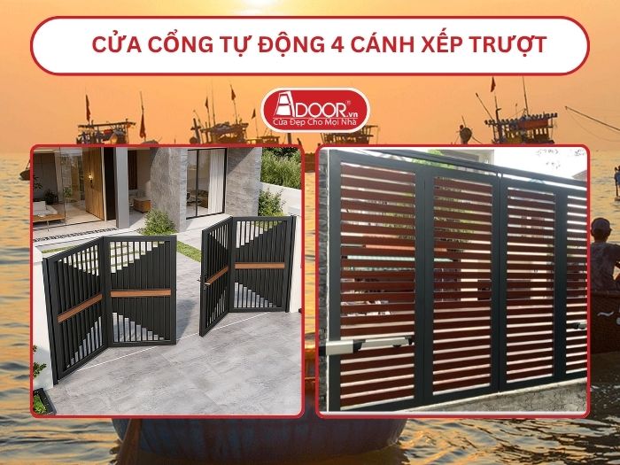 Cửa cổng tự động 4 cánh xếp trượt adoor tại Quảng Nam