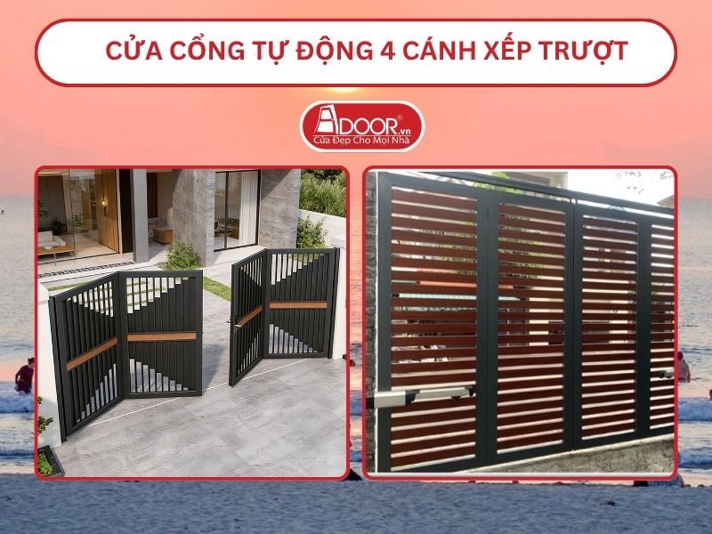 Cửa cổng tự động 4 cánh xếp trượt adoor tại Quảng Ngãi