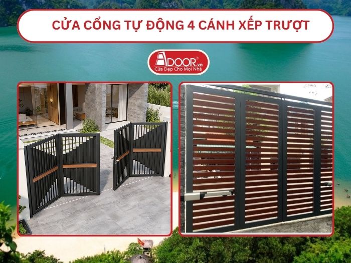 Cửa cổng tự động 4 cánh xếp trượt adoor tại Quảng Ninh