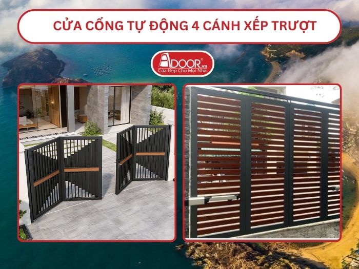 Cửa cổng tự động 4 cánh xếp trượt adoor tại Quy Nhơn