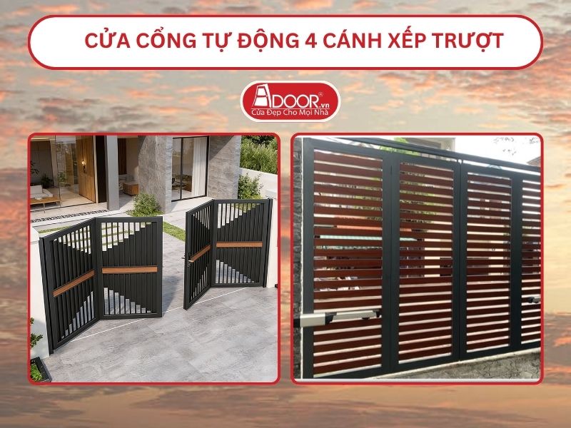 Cửa cổng tự động 4 cánh xếp trượt adoor tại Rạch Giá