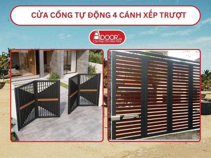 Cửa cổng tự động 4 cánh xếp trượt adoor tại Tam Kỳ