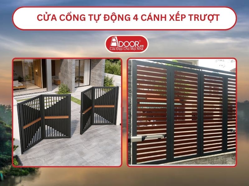 Cửa cổng tự động 4 cánh xếp trượt adoor tại Thủ Dầu Một