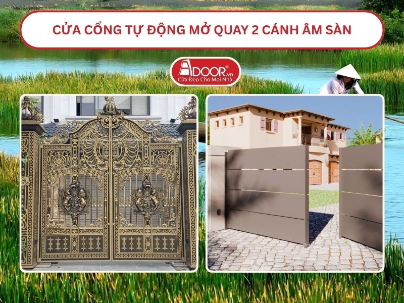 Cửa cổng tự động mở quay 2 cánh âm sàn tại Bạc Liêu