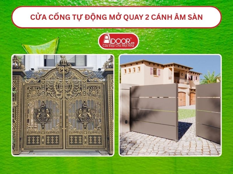 Cửa cổng tự động mở quay 2 cánh âm sàn tại Biên Hòa